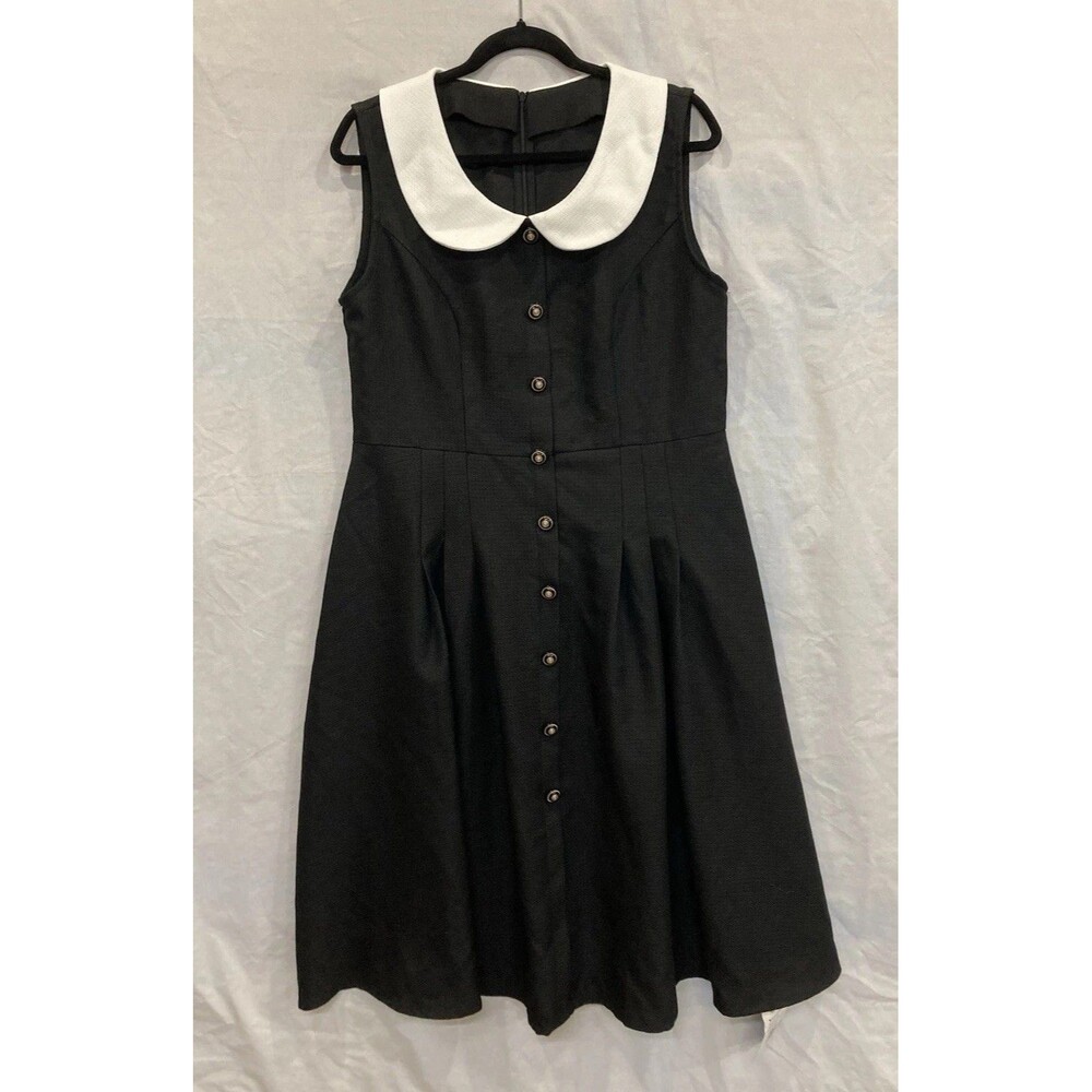 Cider Tweed White Collar Black Dress Buttons Ruffle Hem Midi Sz XL Fit And Flare - Picture 8 of 15